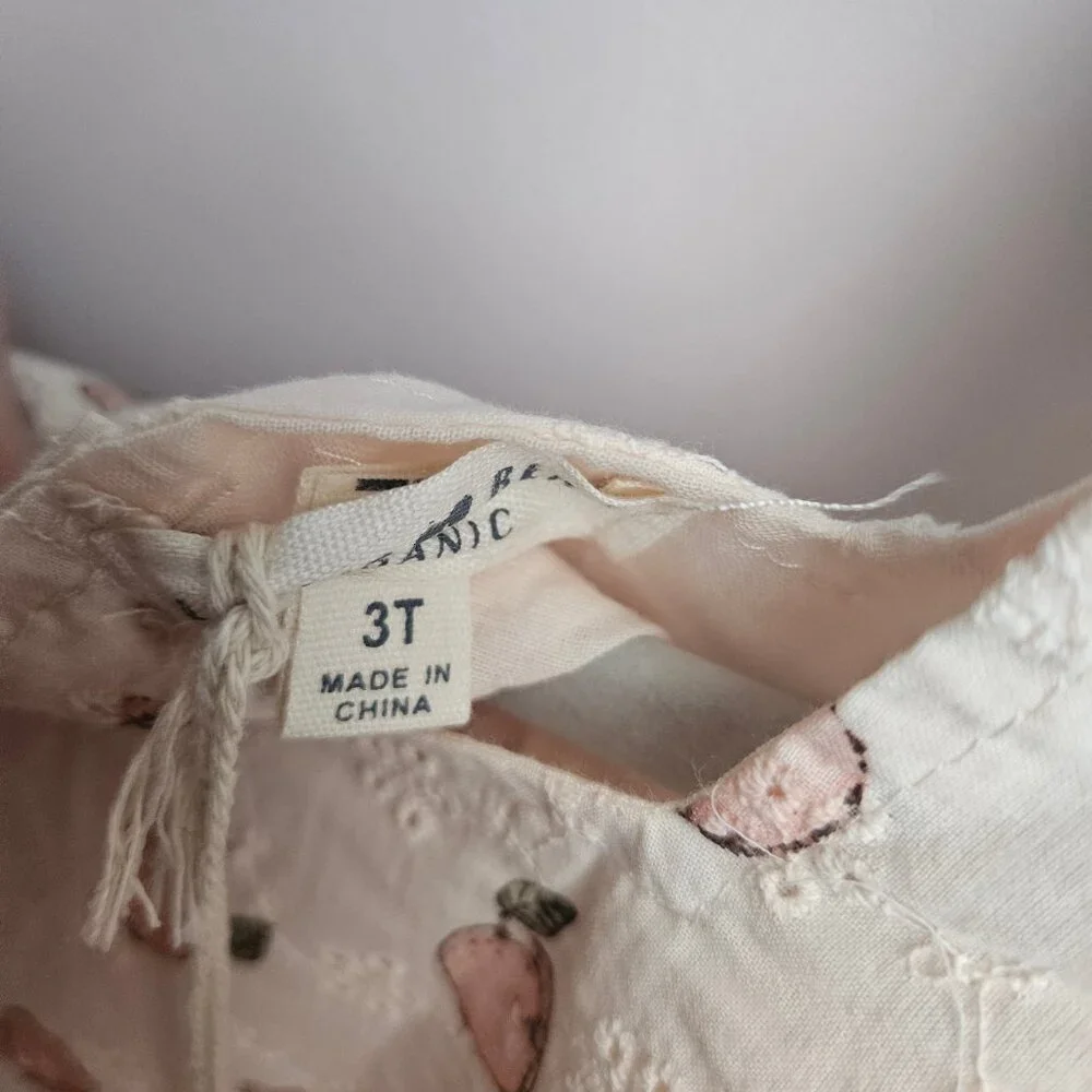 NWT Rabbit + Bear Organic Peaches and Flowers Print Eyelet Dress Size 3T